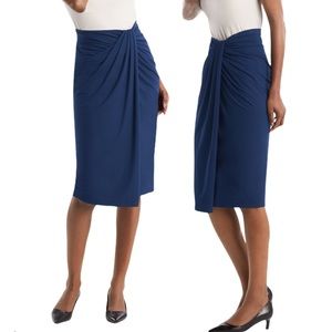 MM.LaFleur Navy Blue Draped Pencil Skirt